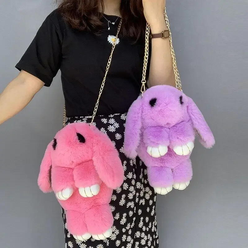 Sacs à bandoulière en peluche lapin mignon pour enfants, jouets cadeaux, sac initié unique