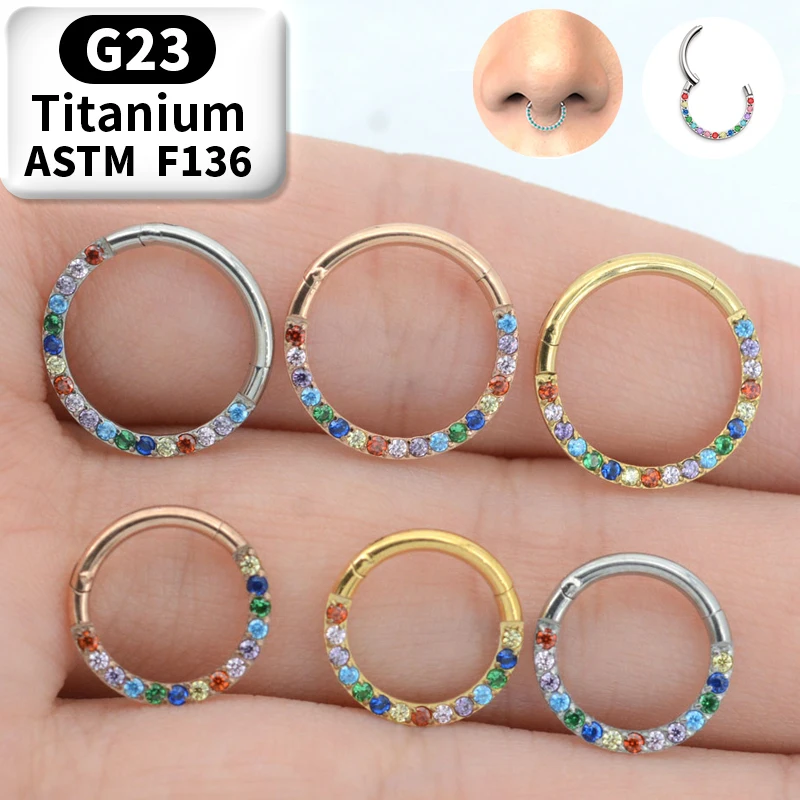 1/10 Stück G23 Titan Nasenring für Frauen Kleines Nasenseptum Knorpel Hoop Ohrring Piercing 16 Gramm vorne eingelegtes CZ-Scharnier – Detail 5