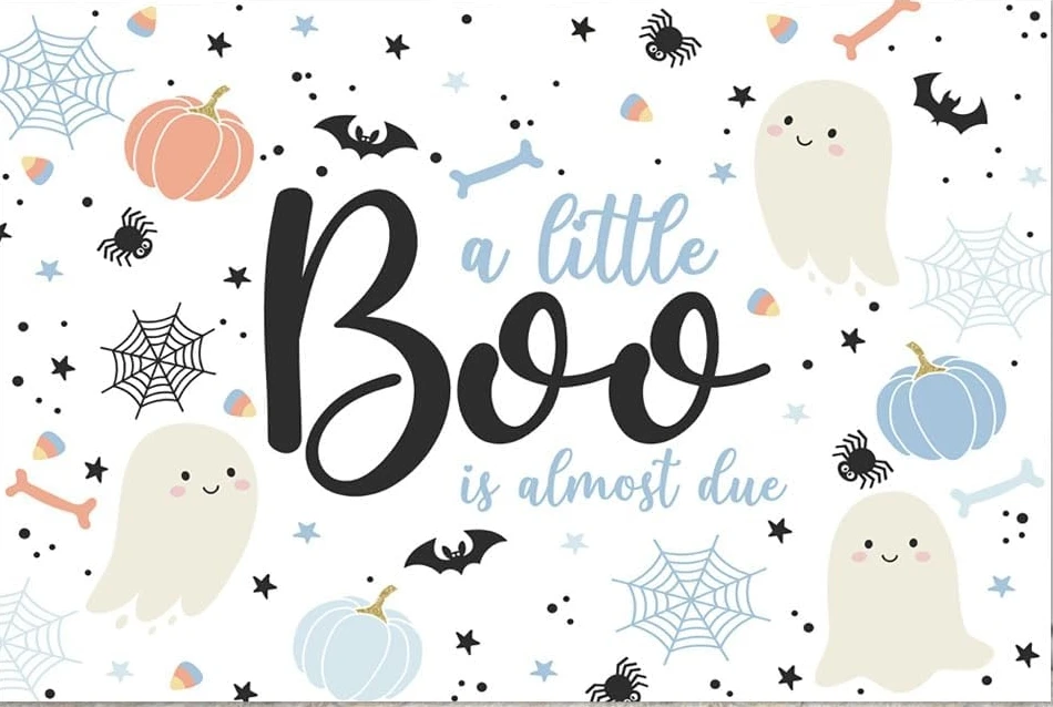 Halloween Baby Shower Little Boo Blue Ghost Bat Pumpkin Boys  backdrops birthday Photography Studio Backgrounds