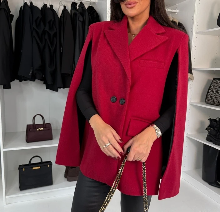 Women's Coat Elegant Commuting Work Outfit Solid Color Loose Fitting Notched Collar Cape Sleeve Flip Design Shawl Blazer Coat