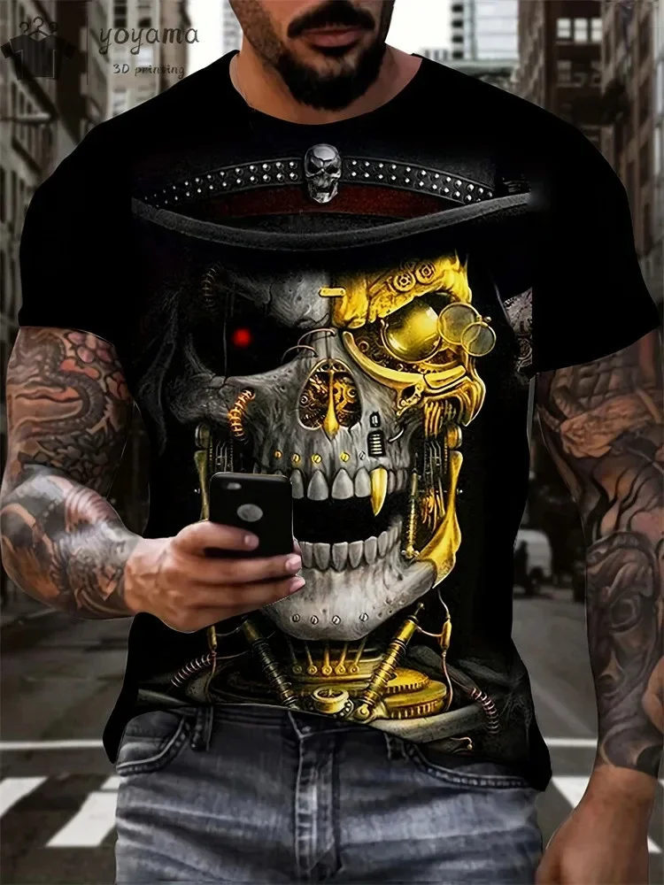 New Men's Horror Skull Print T-Shirt 3D O-Neck Short Sleeve Fashion Oversized T-Shirts Men's Summer Street Clothing Quick-drying