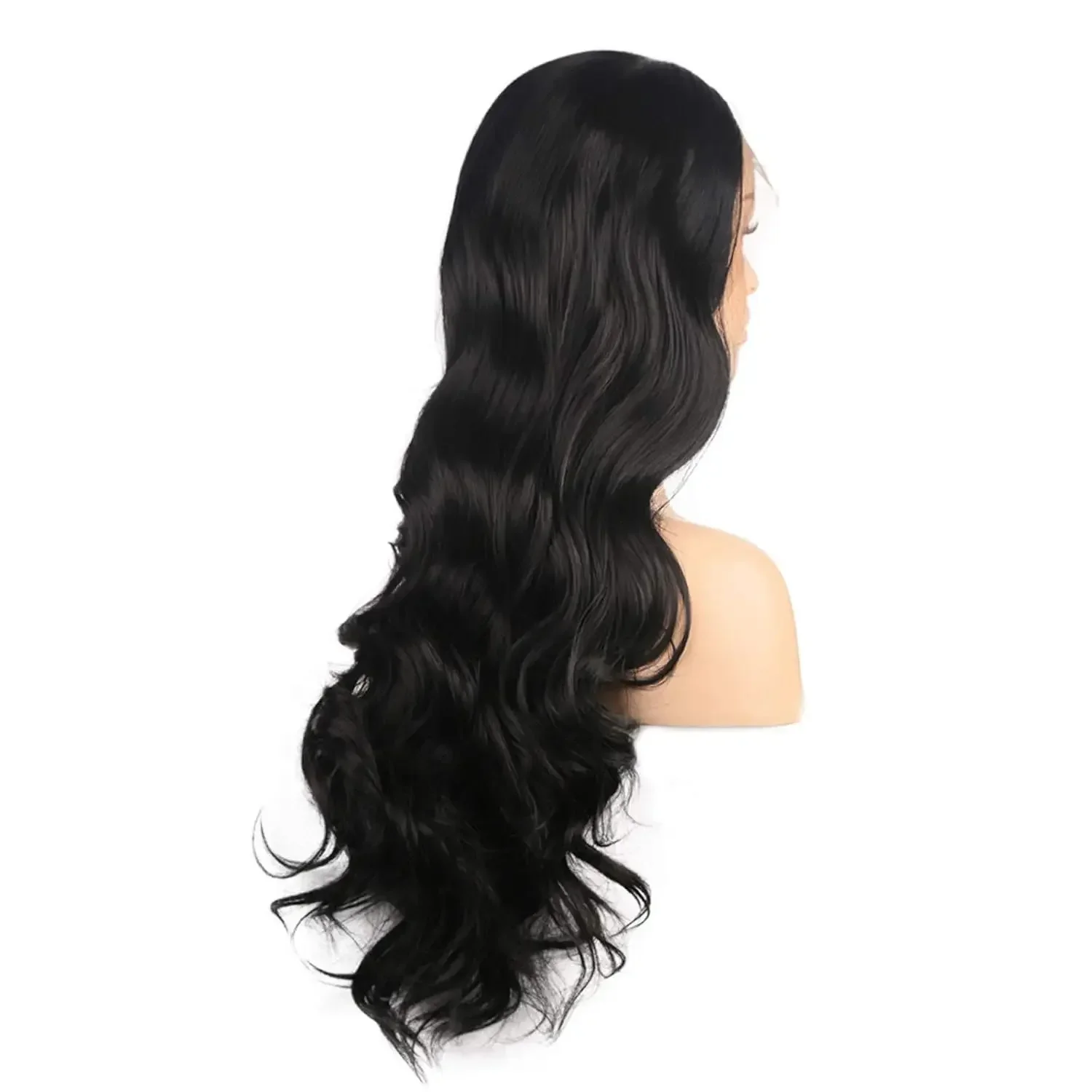 Perruque Lace Front Synthétique Longue et Ondulée Noire pour Femme, Cheveux Sans Colle, Fibre de Degré de Chaleur, Cosplay Party et 03/Wear