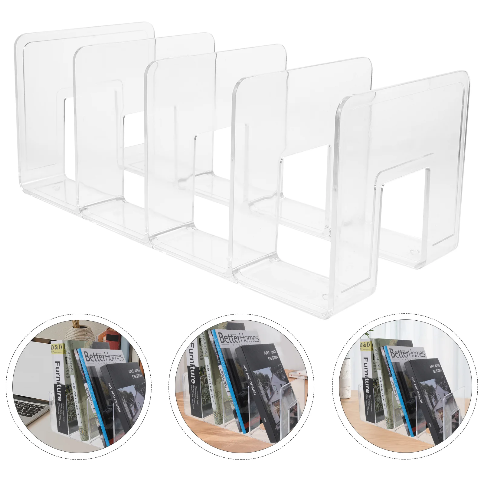 

Delicate Thickened Acrylic Transparent Bookshelf Student Desktop Storage Divider Rack Bookends (White)