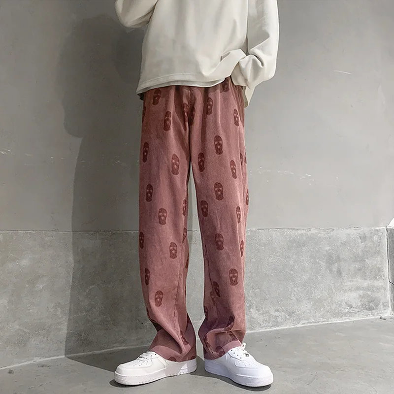 Baggy Corduroy Men Wide Pants Spring Fashion Design Print Trousers Hiphop Straight Sweatpants Oversized Bottoms Man Y2k Clothes