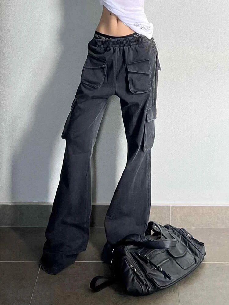 Micro pull cargo pants women in autumn and winter new vibe style high street elongated floor length flared denim pants
