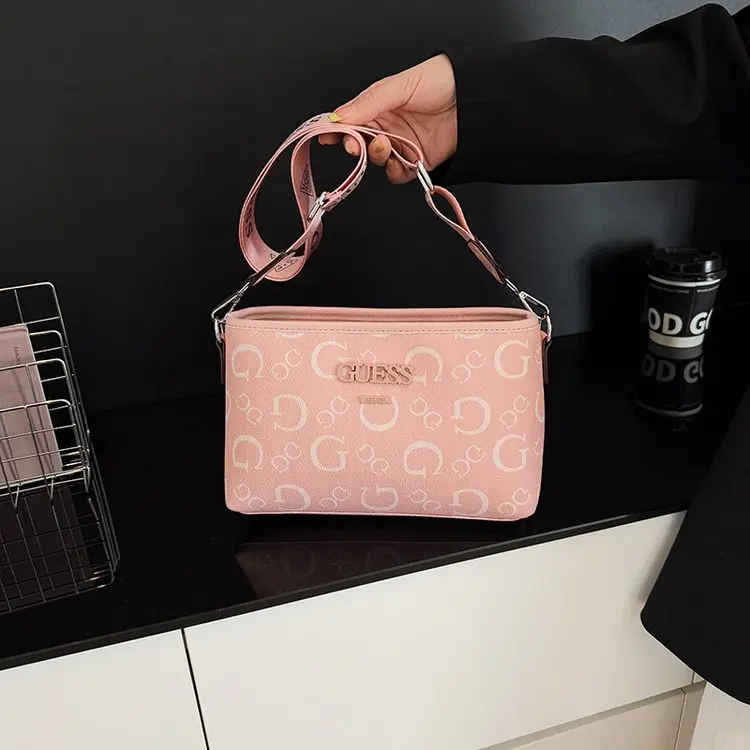 

‌2025 Minimalist Crossbody Bag Women Light Luxury PU Leather Wide Strap Shoulder Bag Textured Letter Print for Dating Travel‌