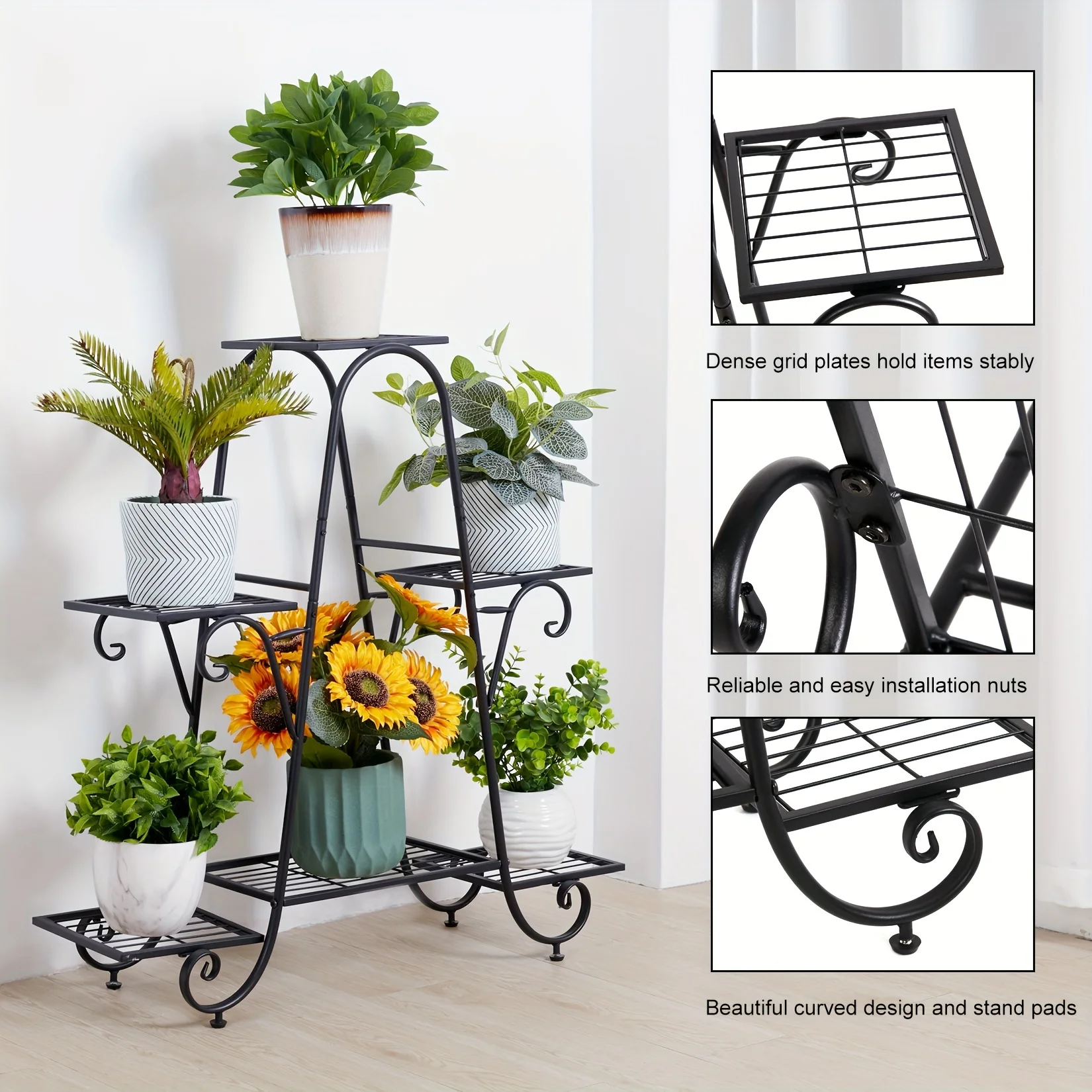 Plant Stand 6 Layer Metal Plant Rack Flower Pot Rack Black Garden Flower Pot Rack for Display Home Balcony Terrace