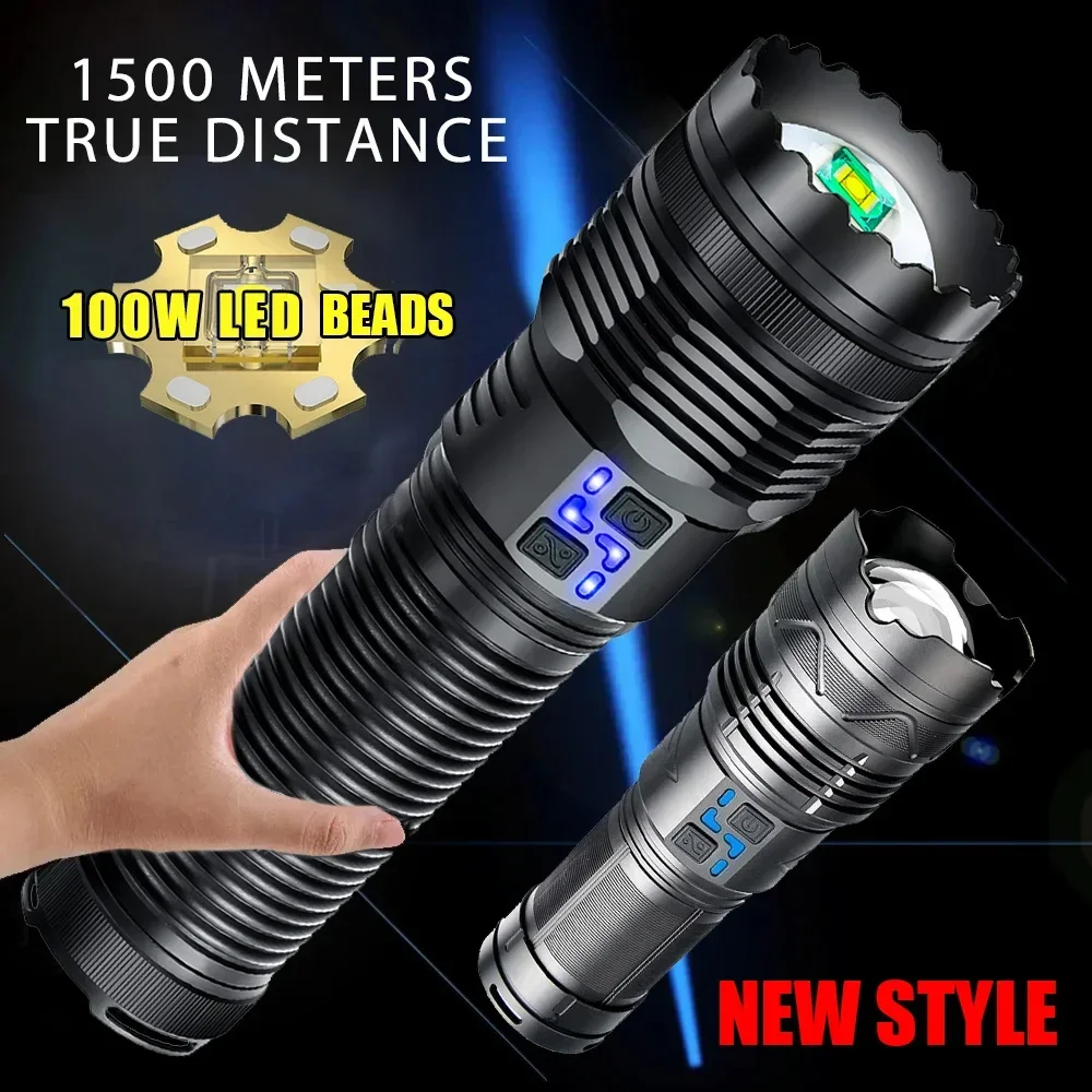 100W High Power Led Flashlight Super Bright Long Range Torch Rechargeable Powerful Outdoor Tactical Hand Lamp Camping Lantern