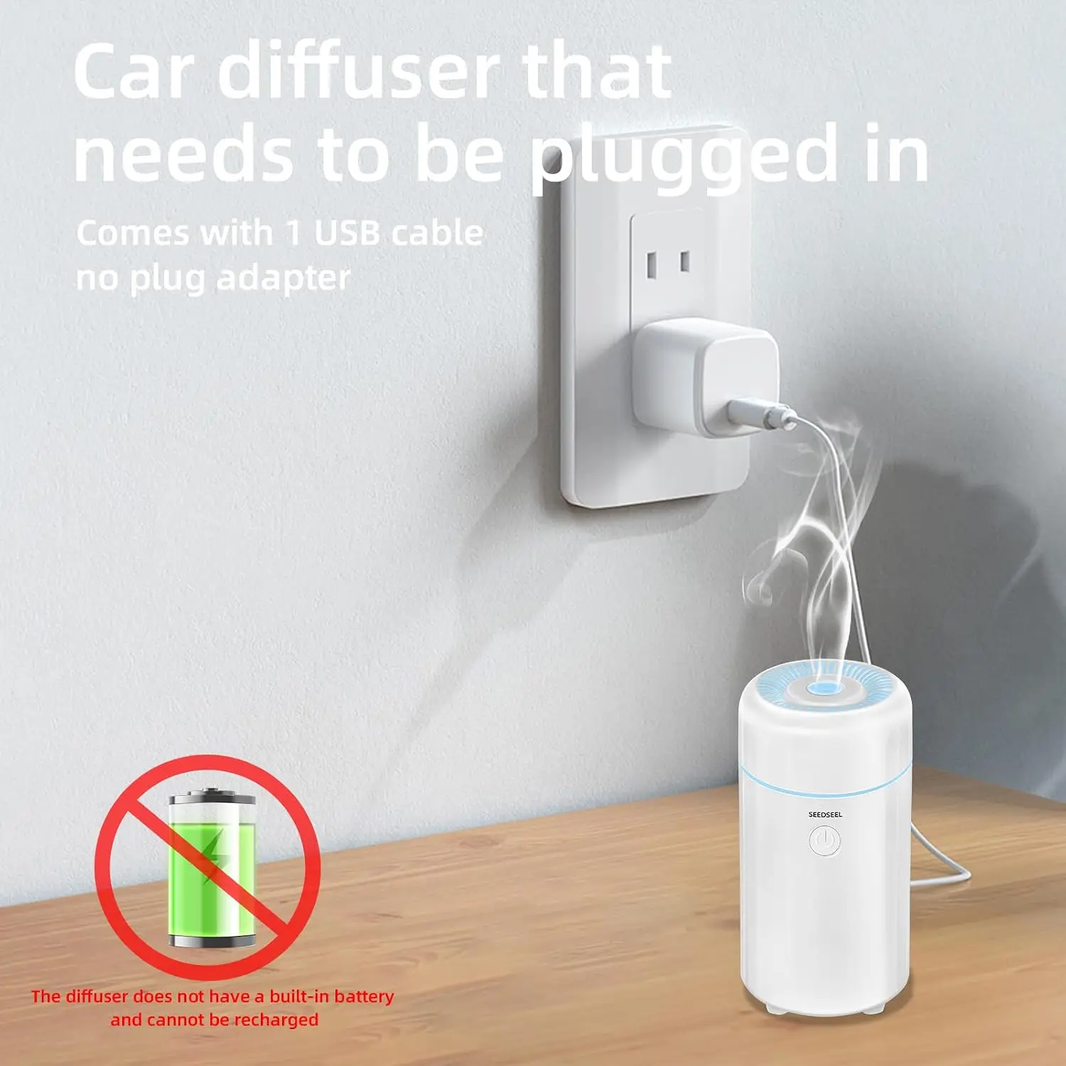 SEEDSEEL 100ML Car Diffuser Humidifier, Cool Mist Air Essential Oil Diffuser with 7-LED Color Changing, Suitable for Car