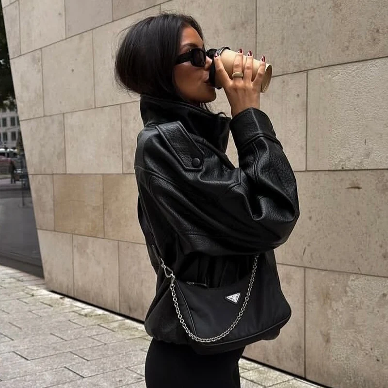 여성용 재킷 인조 가죽 재킷 블랙 여성용 데미 시즌 재킷 2025 가을 코트 아우터 윈드브레이커 y2k 코트 여성용