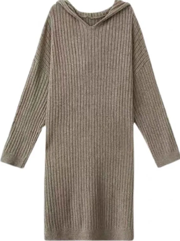 Coréen Sle automne hiver à capuche tricoté Dr ample mi-long sur le genou couche de Base femmes Faion pull Dr