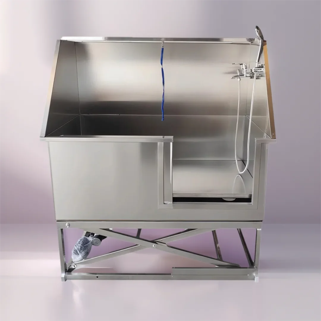 

Veterinary Grooming Pet Bath Tub Stainless Steel Dog Washing Sink Professional Bathing Station With Ramp Ladder Faucet