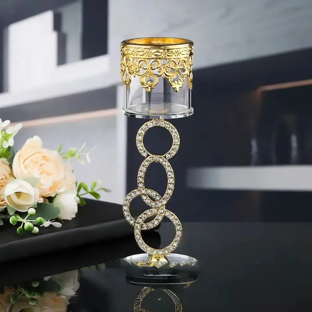 Diamond-encrusted Cylindrical Candle Holder Iron Art Charming Metal Butter Lamp Holder Light Luxury Glass Candlestick Party