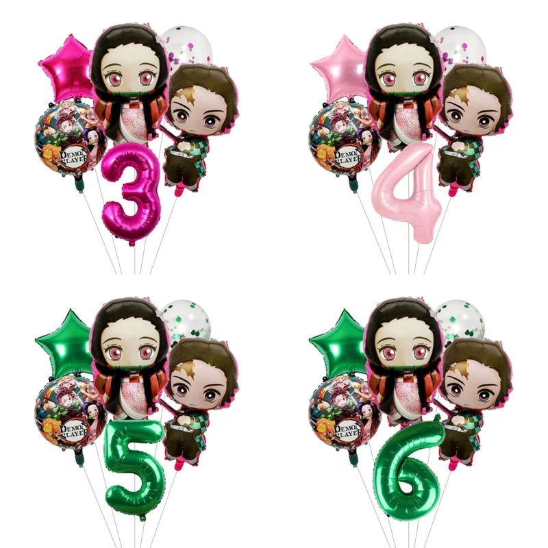 

Demon Slayer Theme Tanjiro Nezuko Kamado Foil Balloons Set Latex Balloon Kids Birthday Party Decoration Number Balloon Globos