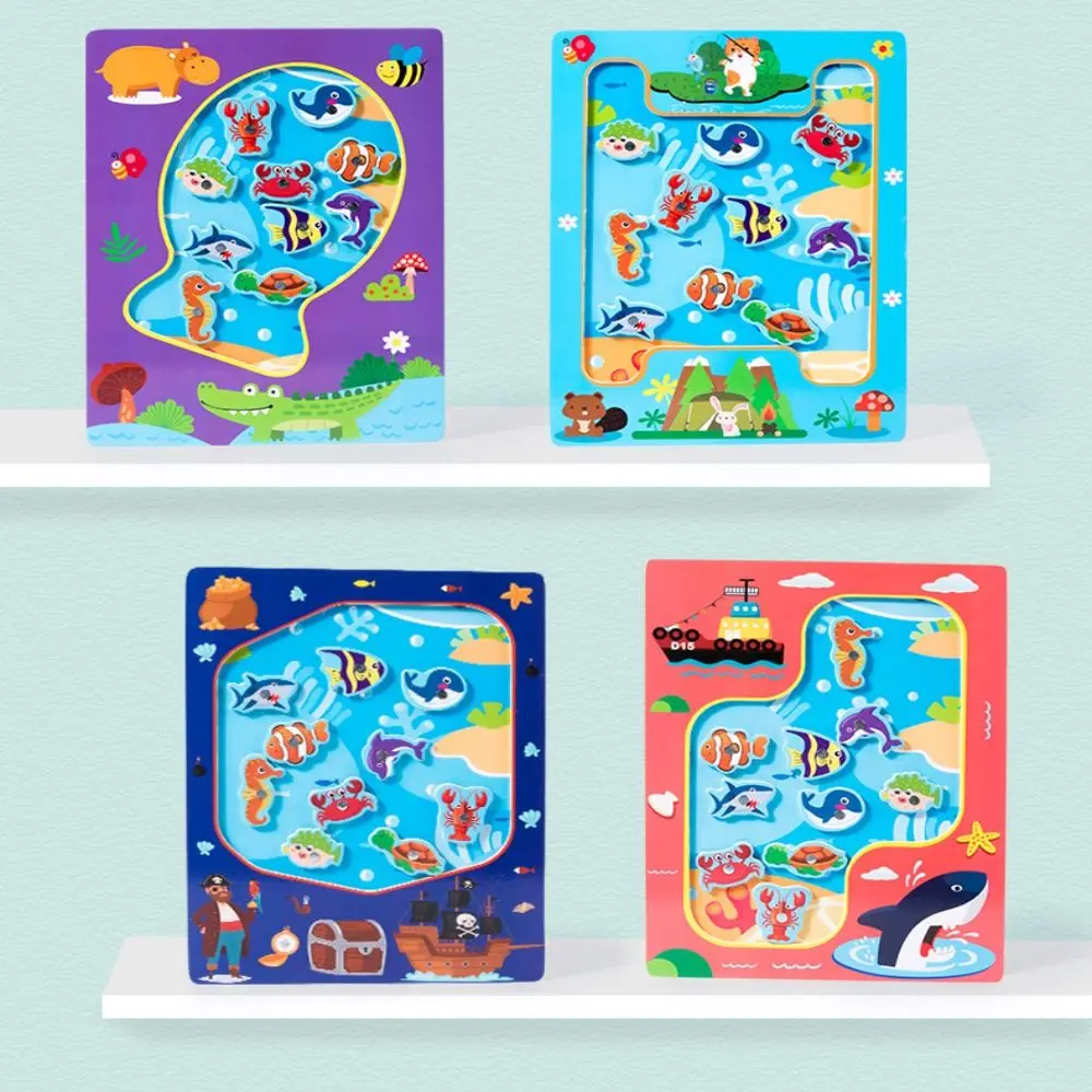 Marine Organism Wooden Magnetic Fishing Game Ocean Kids Montessori Toys Cognition Fish Game Parent-child Toys