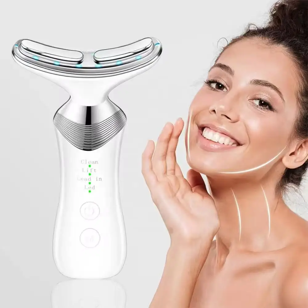 Home Neck Care Device - Neck Wrinkle Reducer, Massager, and Essence Infuser with Multi-color Light Therapy and Photorejuvenation