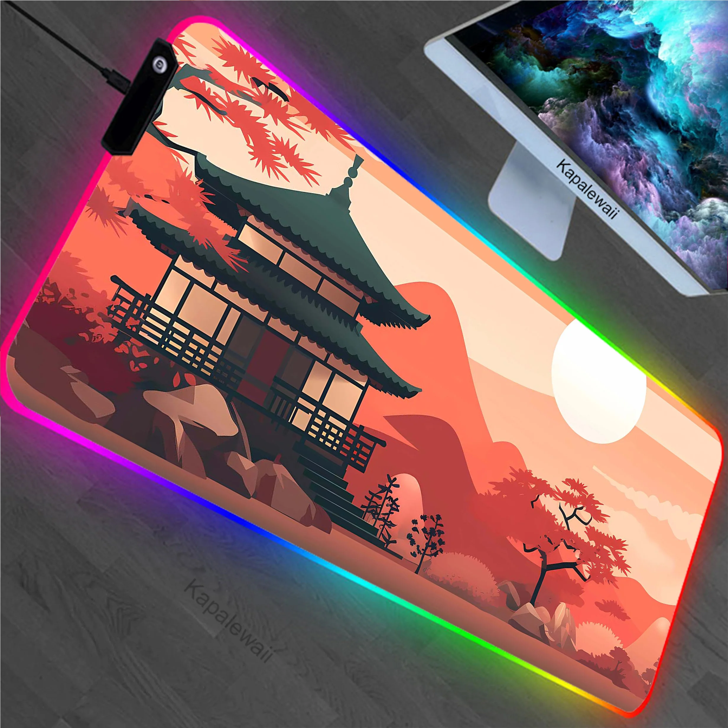 

Mountain Serenity Japan Art RGB Large Mouse Pad Pc Gamer Mousepad HD Print Gaming Keyboard Pads XXL Table Carpet Rubber Desk Mat