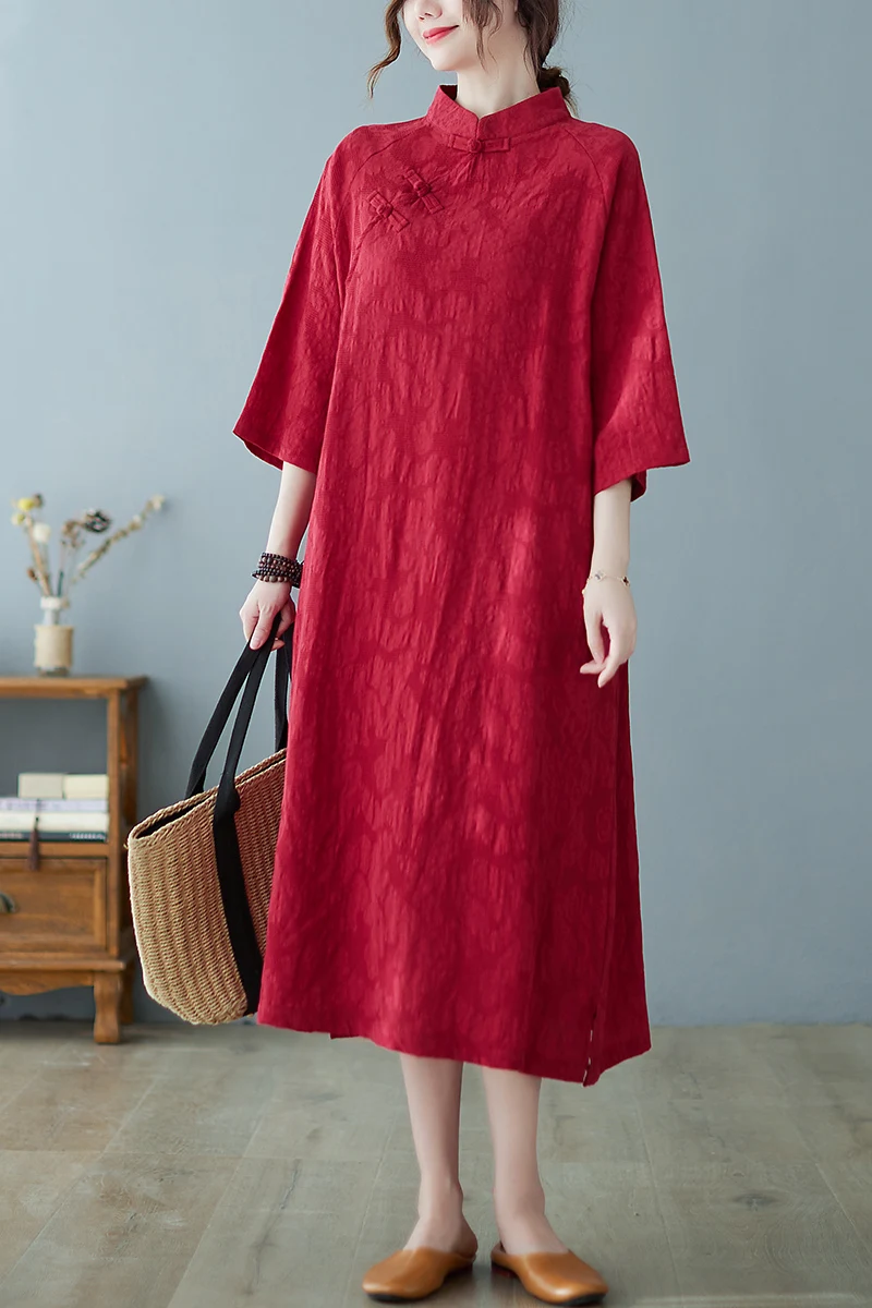 Lâche coton lin Dr Vintage Zen Sle jupe Midi a-ligne Silhouette longue Sve printemps nouveauté femmes Faion