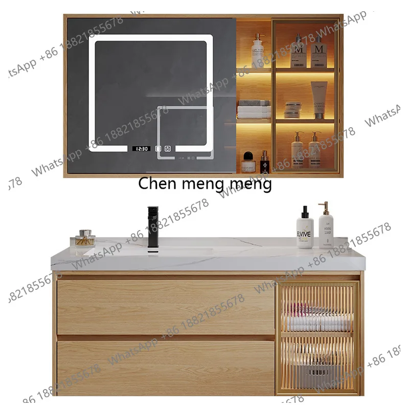 

Smart Mirror Bathroom Cabinets Rock Plate Seamless Splicing Ceramic Basin Bathroom Cabinets Storage Modern Furniture