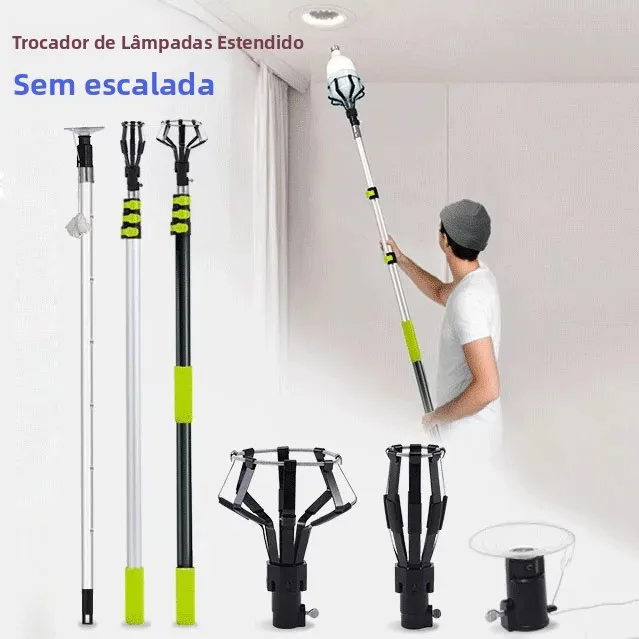 Ferramenta Profissional para Troca de Lâmpadas com Haste Telescópica para Remoção de Luzes Aéreas e Instalação de Lâmpadas de Economia de Energia