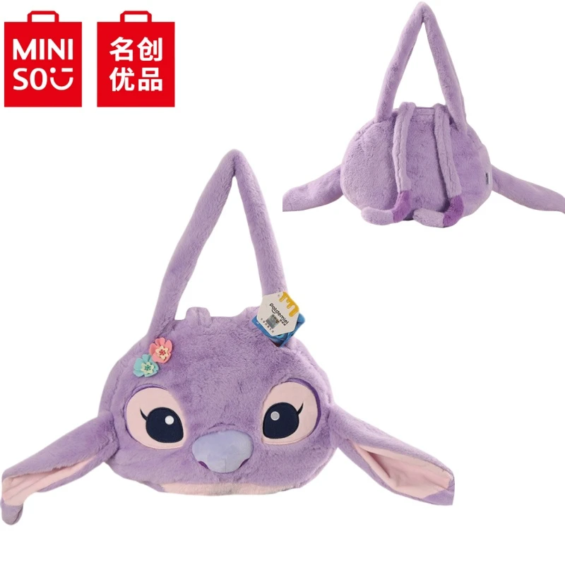 MINISO Disney Angel Plush Tote Bag Cartoon Sewn Large Capacity Tote Bag Disney Lilo & Stitch Periamble Girls Gift Commuting