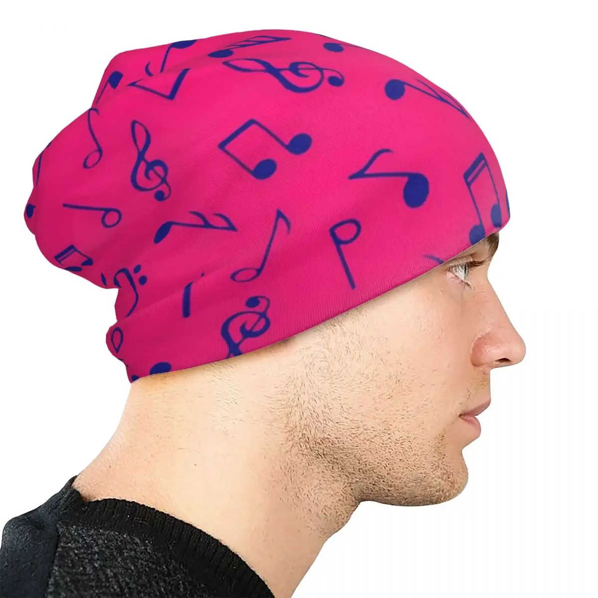 Music Notes Beanie Hats Pink And Blue Vintage Caps Men Women Hippie Skullies Beanies Spring Design Head Wrap Beanie Hats image 4
