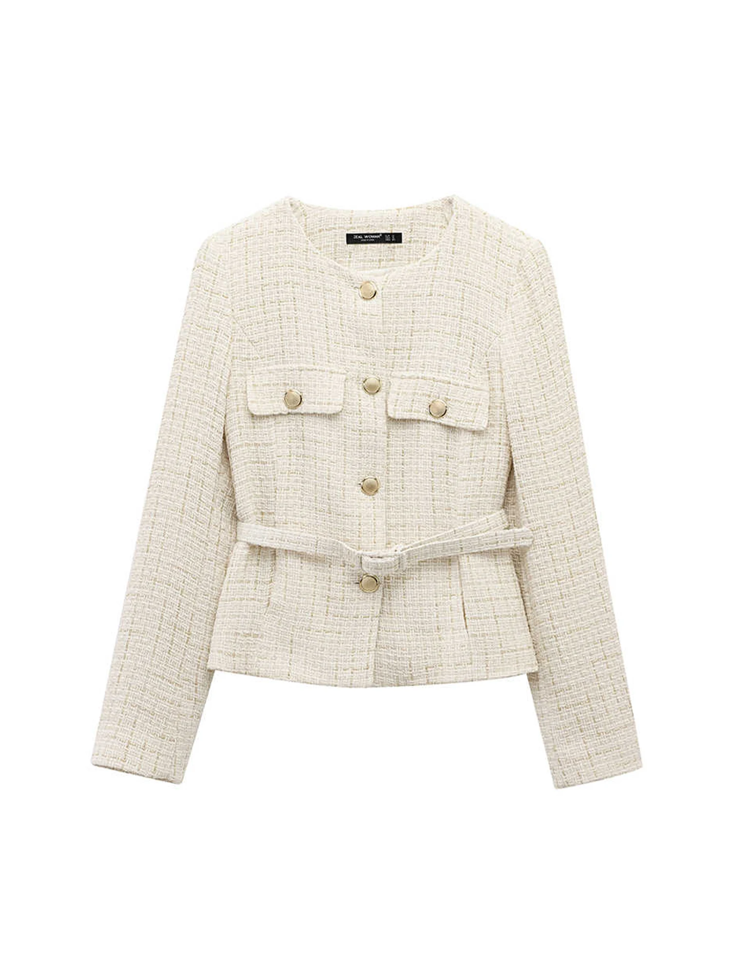 

Women's White Autumn Tweed Jacket Coat Vintage Harajuku Aesthetic Long Sleeve O-Neck Jacket Outerwear 2000s Fashion Clothes 2025