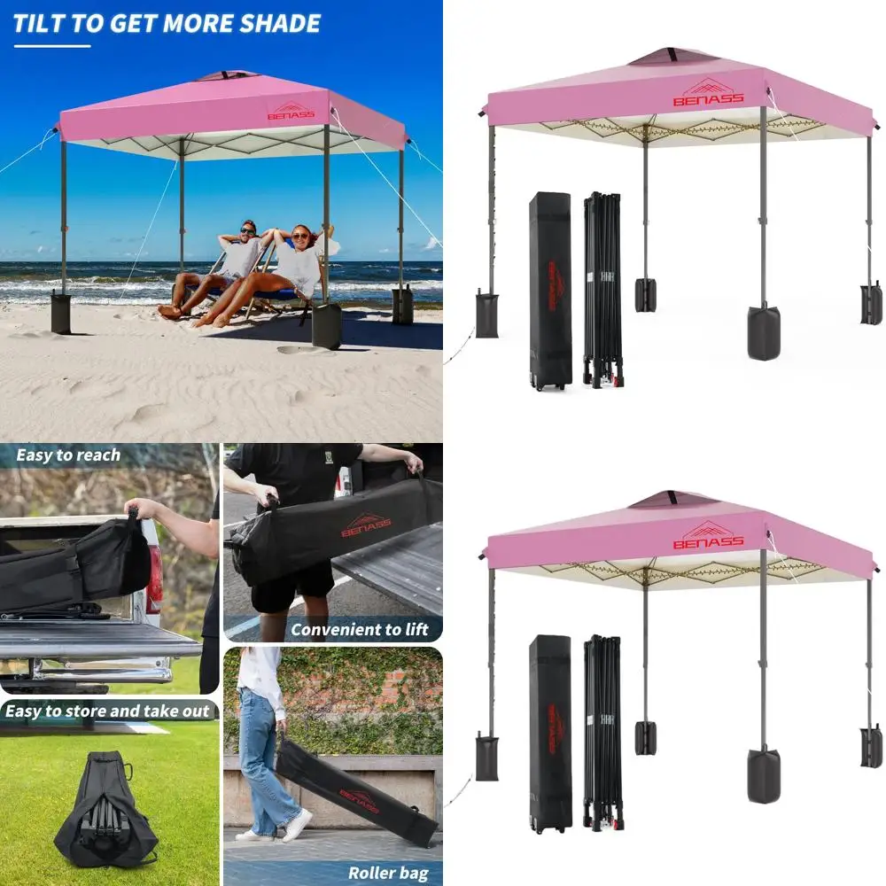

10x10 Pop-Up Canopy Tent, Portable Heavy-Duty Shelter for Events, Quick Setup, Pink