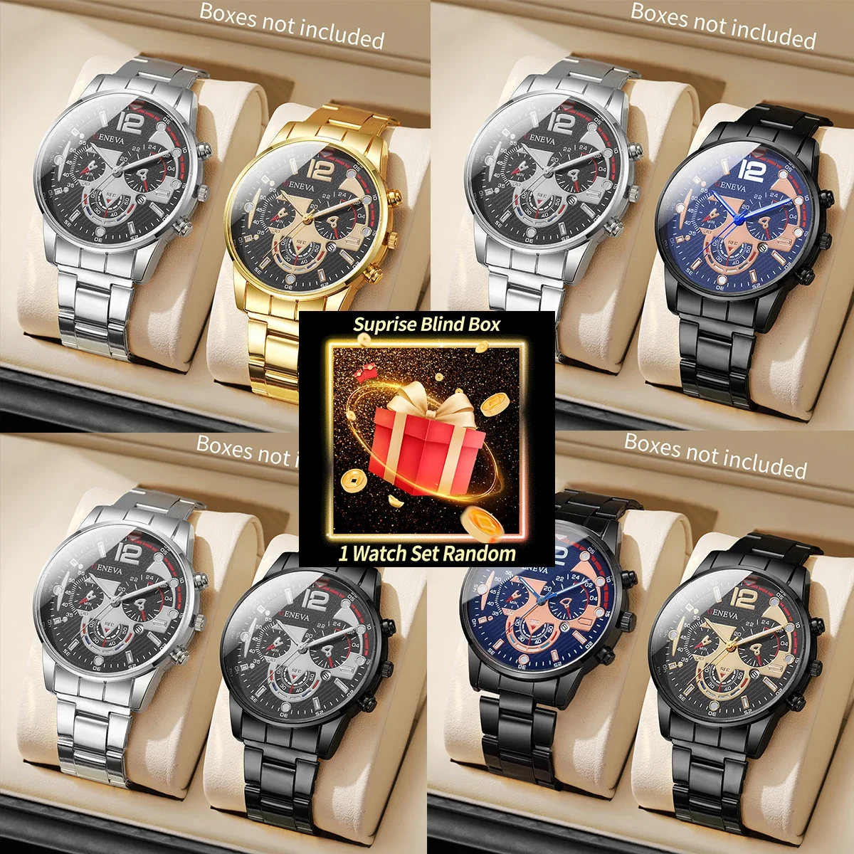 Men Watch Surprise Blind Box Random Chronograph Quartz Stainless Steel Wristwatch Reloj Hombre