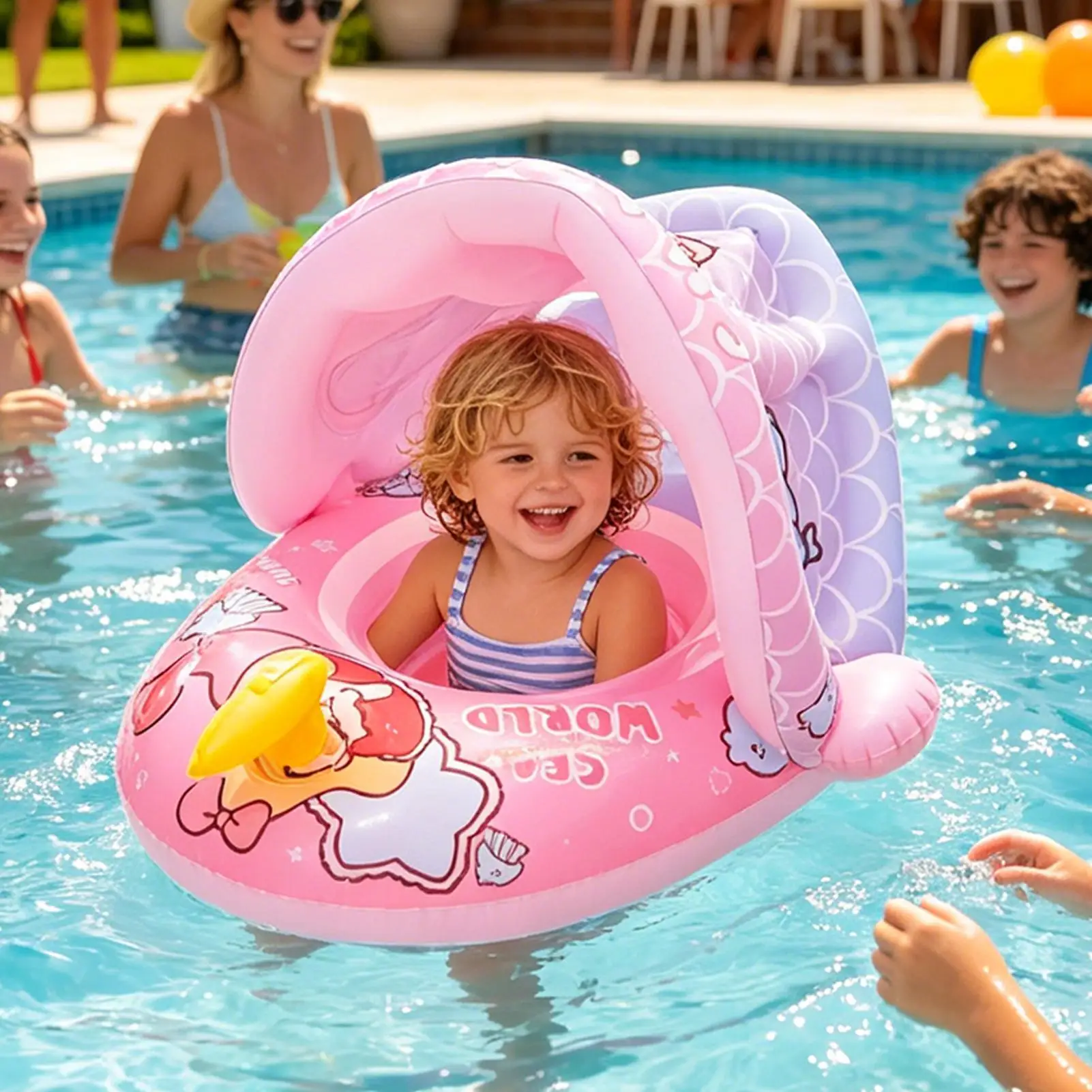 

Pool Float For Kids Sun Protection Inflatable Ring With Canopy Kids Swimming Float For Bath Beach Tub Shower Summer Outdoor Play