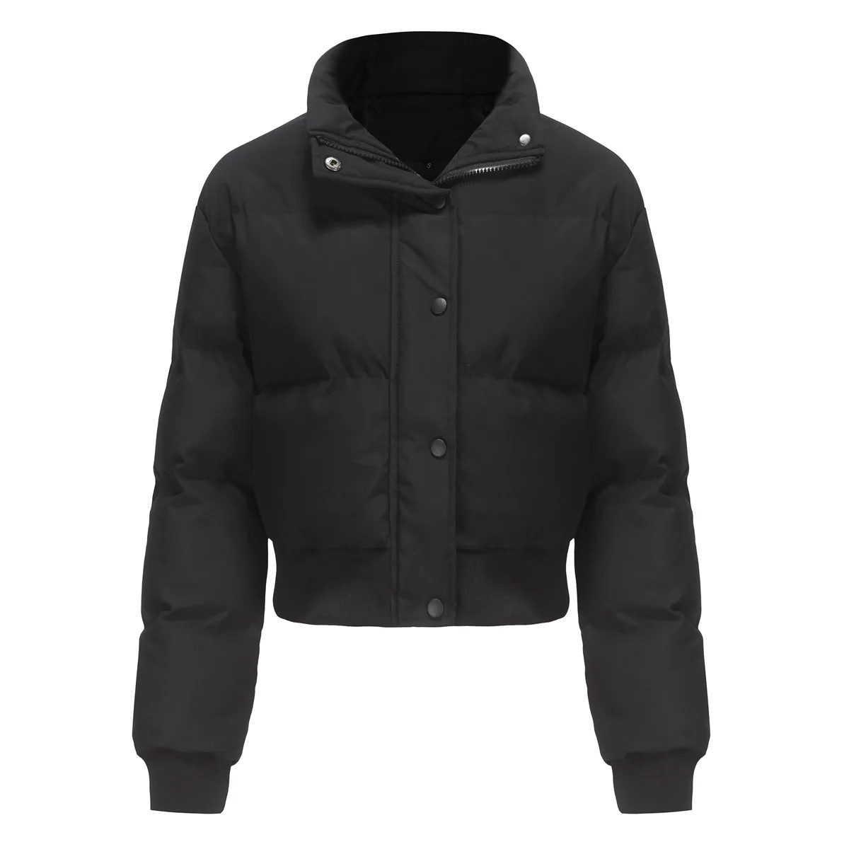 Femmes coton manteau veste courte Parkas hiver col roulé simple boutonnage fermeture éclair rembourré vêtements d'extérieur coupe-vent pardessus Streetwear