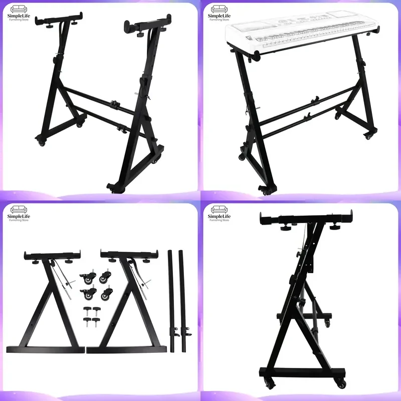 Heavy Duty Z Shape Piano Stand Portable Universal Keyboard Stand with Wheels Mobile Electronic Organ Rack Adjustable Music