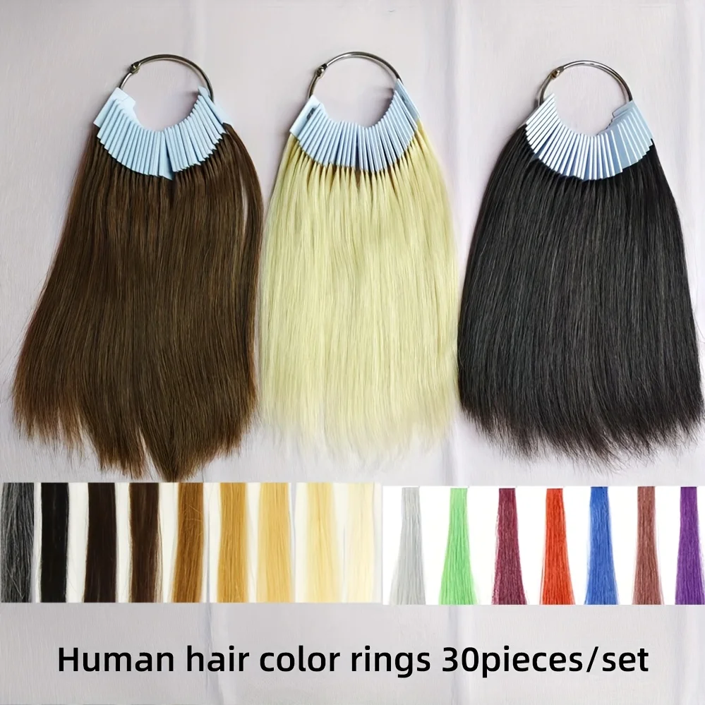 

30Pcs/Set human Hair Color Rings, Swatches for Hair Extensions and Salon Hair Dyeing Practice hair Test for beauty hairdressing
