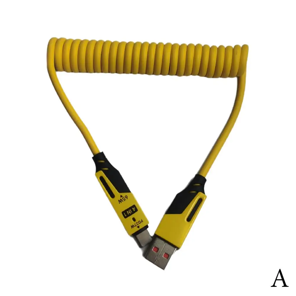 4in1 USB C Fast Charging Cord Spring Short Charger Cable Data Cable For Phones Laptops Tablets PD 65W Charger Cord F0K6