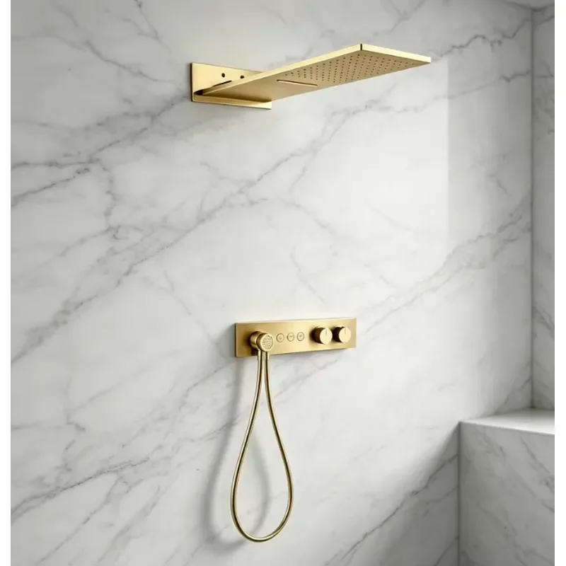 WEIHAO Matte Black Wall Embedded Shower Set Rectangular Overhead Two Rain Modes for Minimalist Bathroom Renovation view 5
