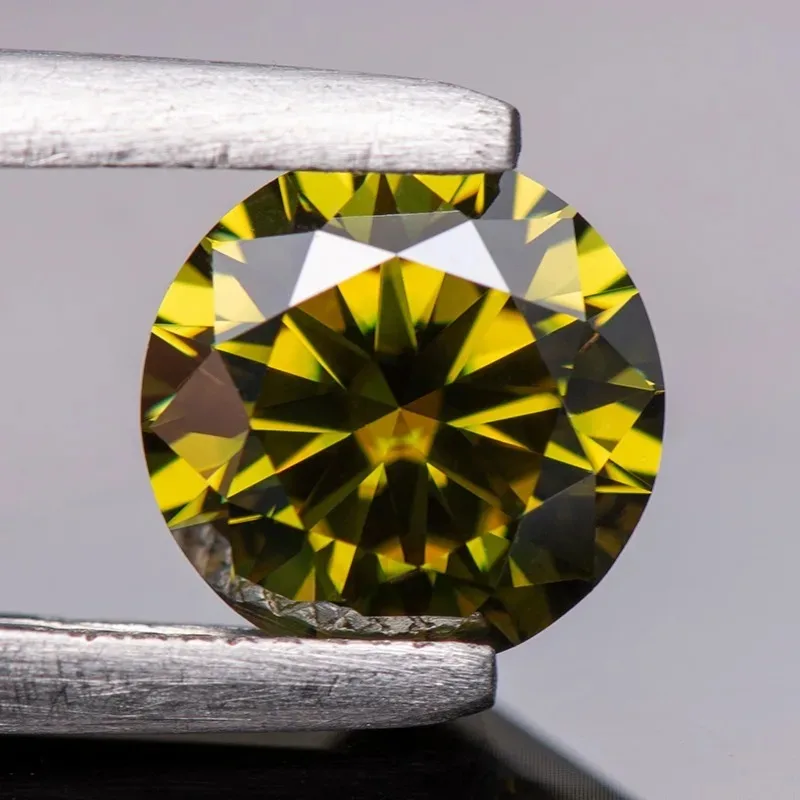 Moissanite Diamond Primary Color Yellow Green Round Cut Lab Grown Gemstone for Charms Women Jewel Making with GRA Certificate