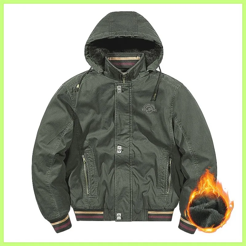 Men's Winter Quilted Puffer Jacket Cotton Thickened Fleece Lined Warm Loose Fit Plus Size Hooded Windproof Outdoor Casual Wear