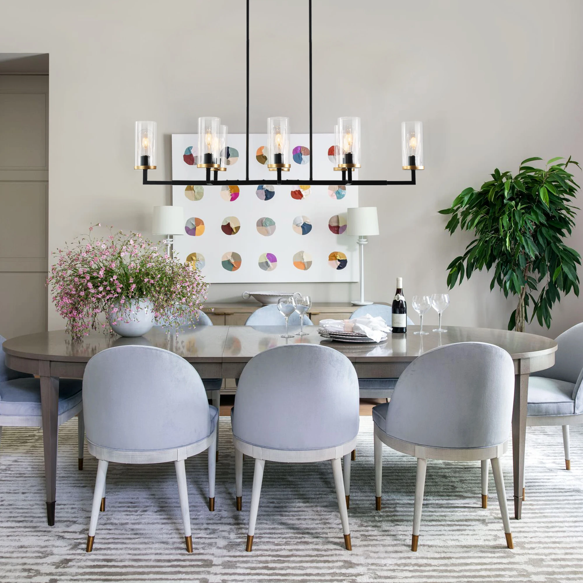8-Lights Linear Chandelier Kitchen Chandelier Dining Room Chandelier Farmhouse Chandelier  Lighting Over Kitchen Table Home Decor Lighting(Bulbs Not Included)
