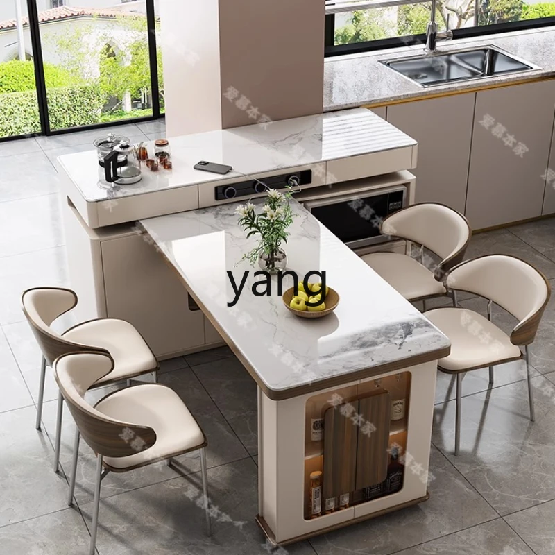 

tgf Rotating Island Table Light Luxury Home Extendable Open Kitchen Rock Board Dining Table Island Cabinet