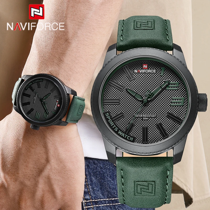 NAVIFORCE Orologio da polso maschile al quarzo originale Orologio sportivo militare in pelle impermeabile Orologio da uomo moda casual Relogio