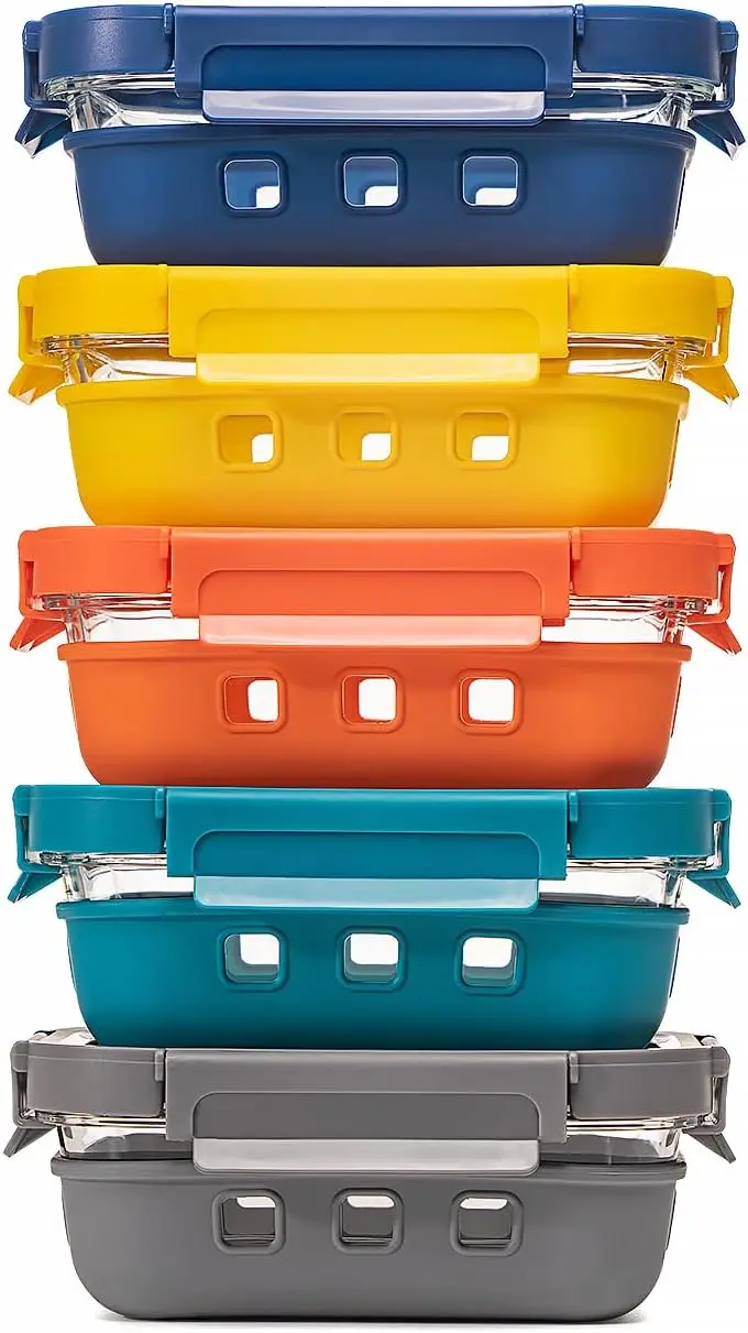 

Glass Food Storage Containers with Lids, Bento Box Set, Airtight Eco-Friendly Meal Prep, 5-Pack 1050ml