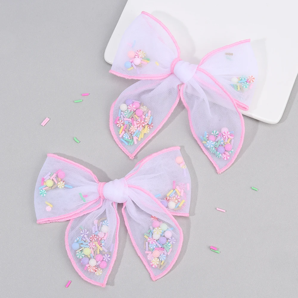 

2 шт. модные розовые сетчатые заколки для волос с бантом, красочные заколки с бантом, наполненные бисером для девочек, детский милый головной убор, аксессуары для волос