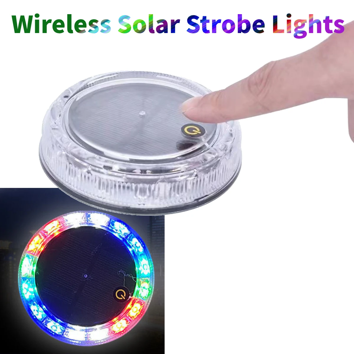 1/2x Car Wireless Strobe Touch Solar Charging RGB LED Warning Light for Truck Bus Night Safety Side Tail Light Flashing Lamp