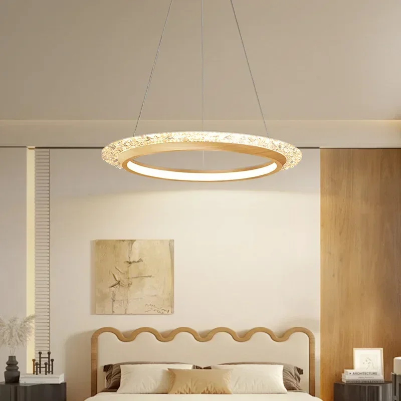 SANDYHA Retro Walnut French Restaurant Pendant Light LED Chandelier for Living Room Dining Table Lighting Modern Decoration