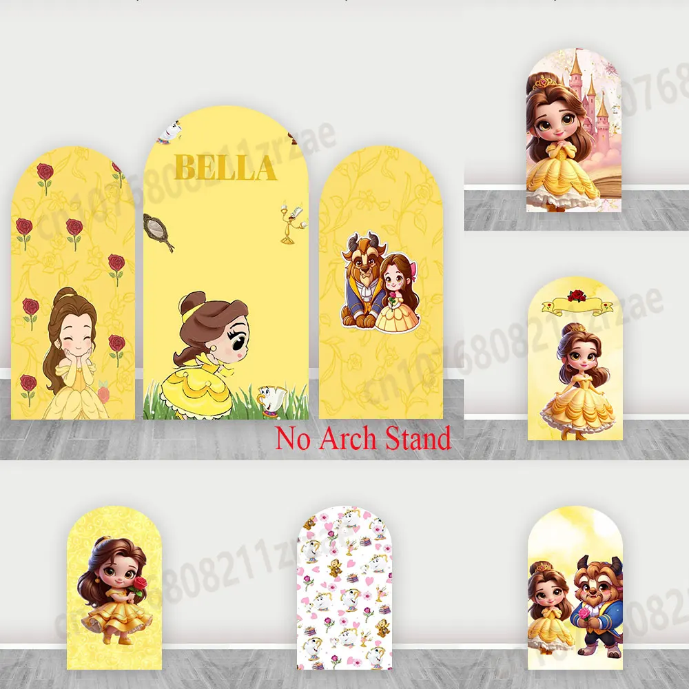 

Beauty and The Beast Arch Backdrop Cover Girls 1st Birthday Party Cartoon Kid Photography Princess Belle Decor Background Banner
