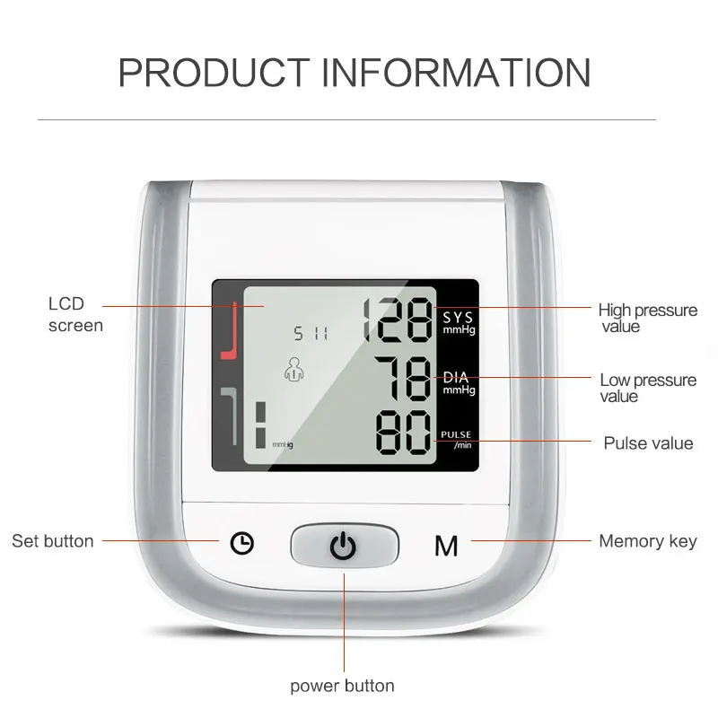 JianYouCare-Tensiomètre automatique au poignet avec écran LCD numérique, tensiomètre médical, sphygmomanomètre PR, fréquence cardiaque, pouls,