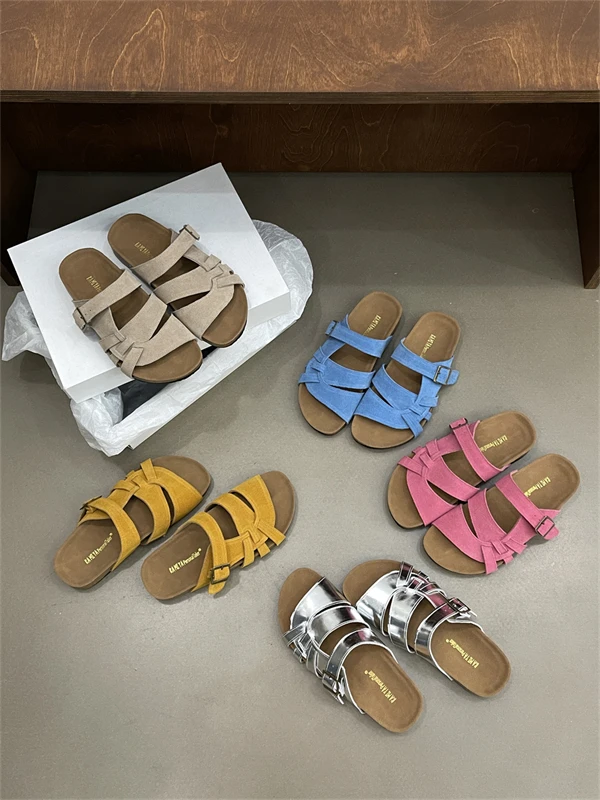 

House Slippers Platform Flat Shoes Female Slides Summer Clogs Woman Pantofle Beach 2024 Soft Genuine Leather Rome Retro PU