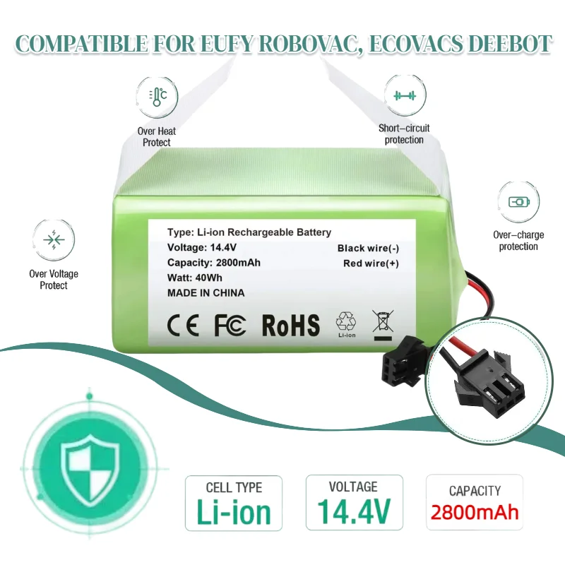 

14.4V 2800mAh 4s1p Battery for eufy RoboVac 15C,15T,25C,30,30C,35C,MAX,G10,G15,G20,G30 Hybrid Edge Robot Vacuum Cleaner