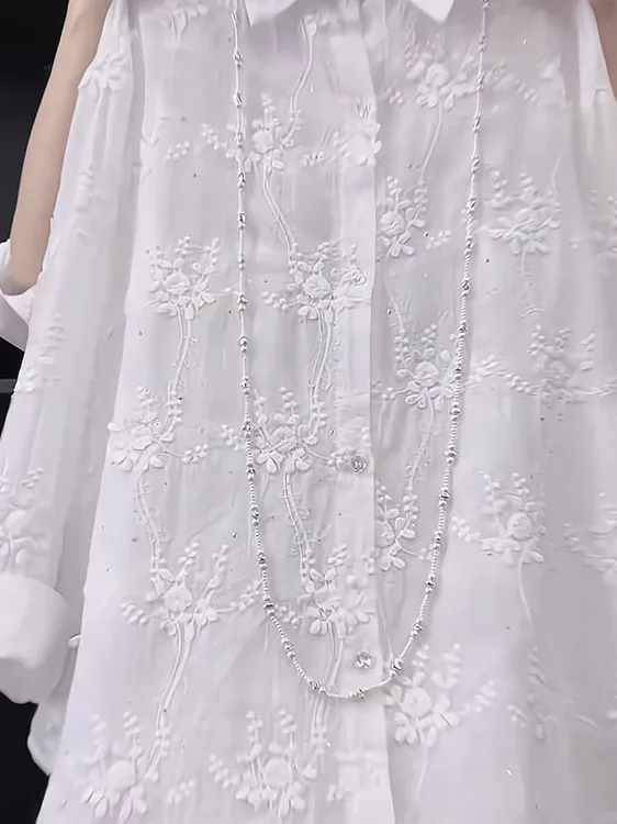 

Elegant Chinese Style Embroidered Shirt Fashionable Women's Top Beautiful Polyester Long Sleeve Collar Mid-Length Spring...