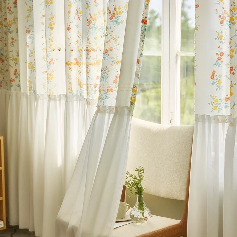 French L Customized Size Floating Window Light-permeable Opaque Gauze Curtains For Living Dining Room Bedroom Finished Products